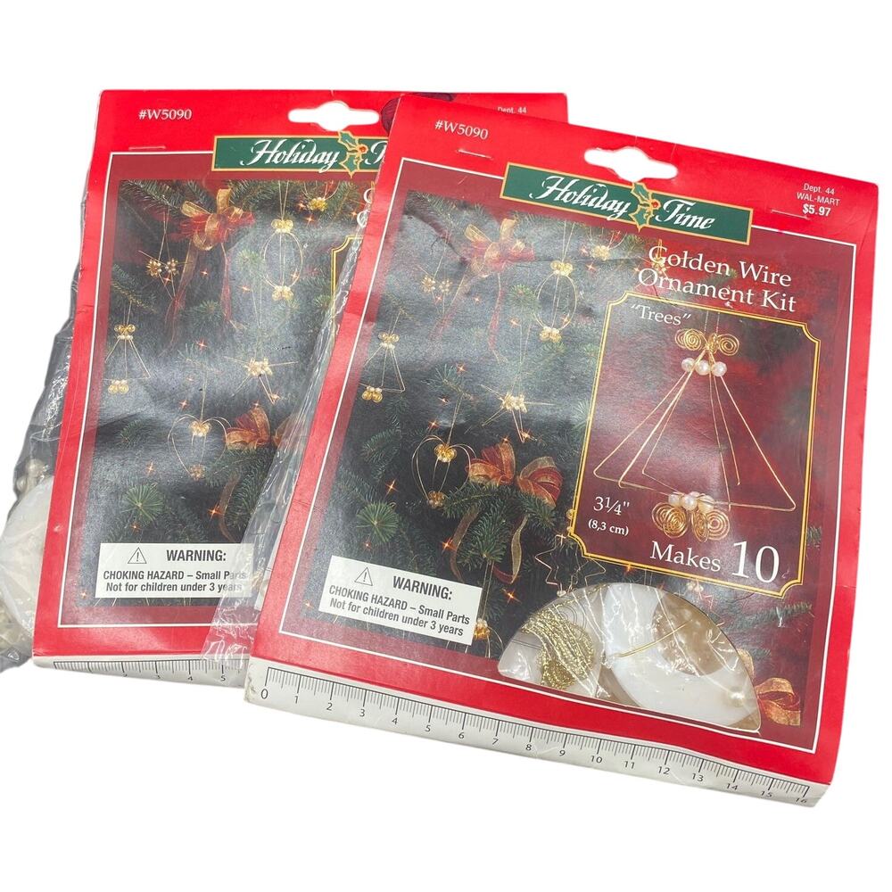 2 Vtg The Beadery Golden Wire Ornament Kit TREES Xmas Wire Bead 2000 Makes 10